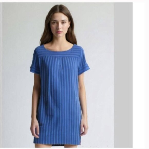 Anthropologie HD in Paris Cerulean Blue Striped Shift Dress - Picture 1 of 16